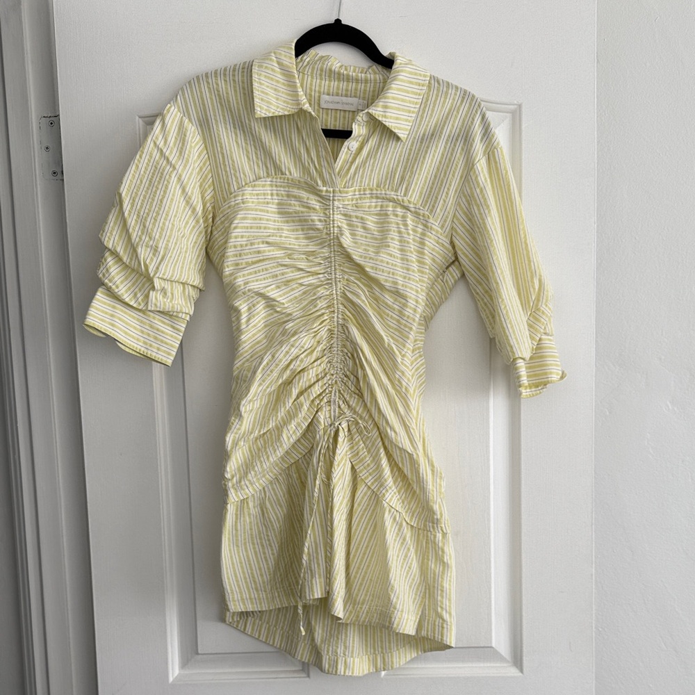 Striped Yellow Ruched Shirt Dress